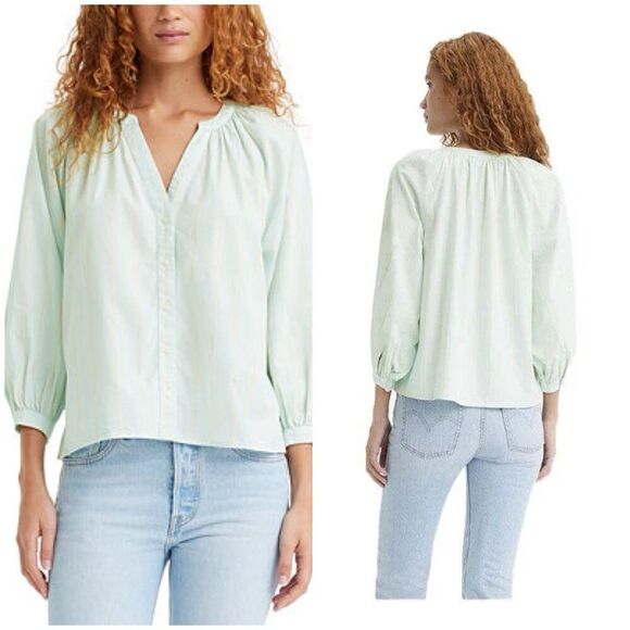 Levi’s Lainey Stripe Cotton Blouse Size Large Button Front Up Shirt Top Casual - Picture 1 of 10